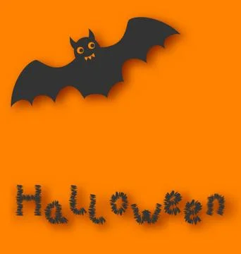 Cartoon bat with with text on orange background Stock Illustration