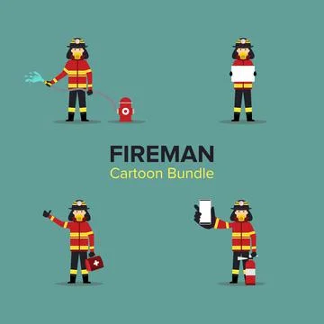 Cartoon Batch of Fireman . Bundle. Set Stock Illustration