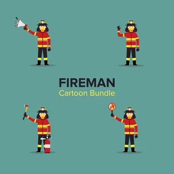 Cartoon Batch of Fireman . Bundle. Set Stock-Illustration