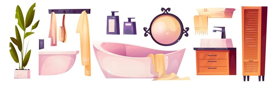 Cartoon bathroom interior set Stock Illustration