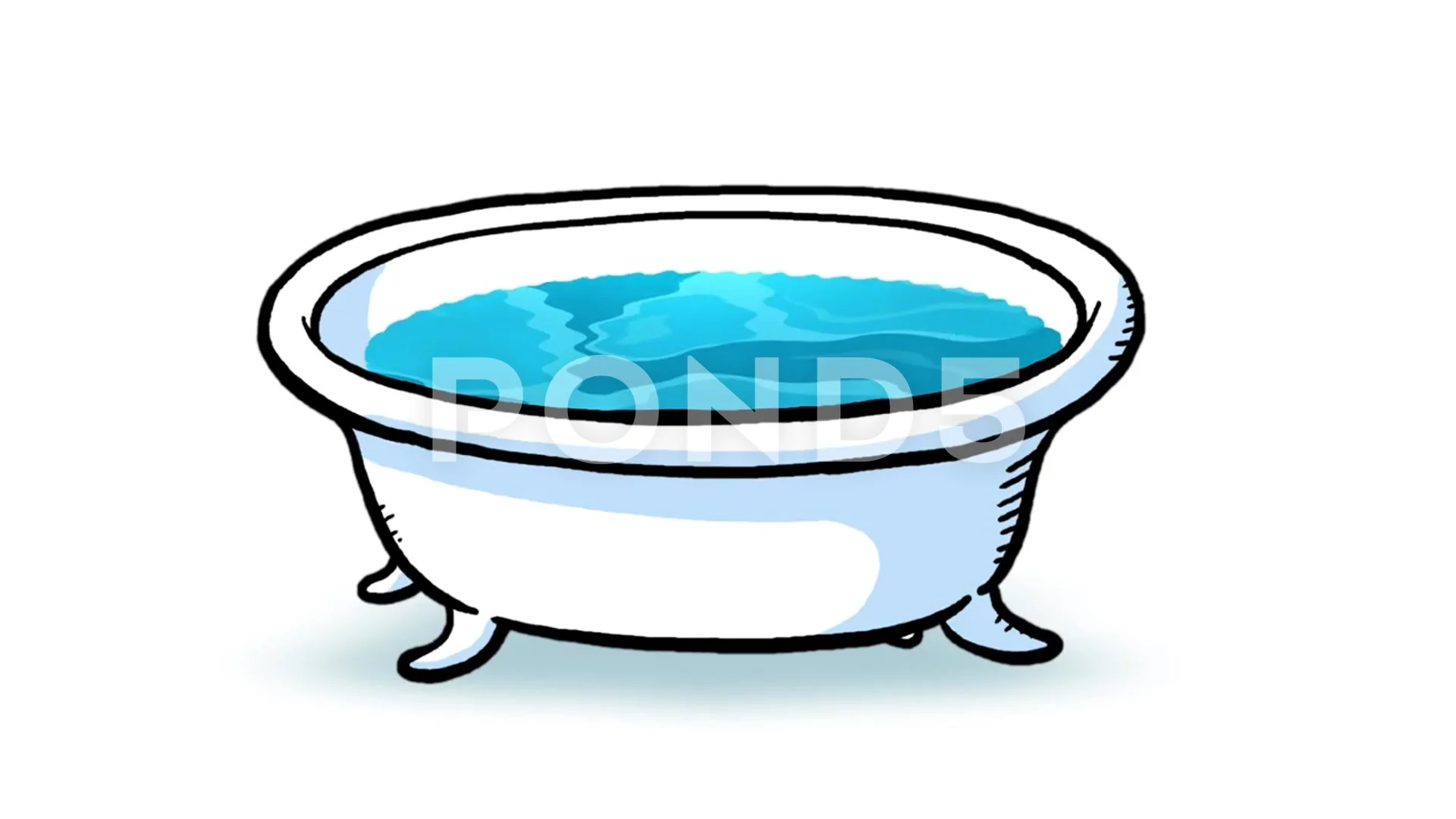 Cartoon bathtub with blue water | Stock Video | Pond5
