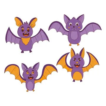 Cartoon bats collection. Halloween elements. Trick or treat concept. Vector Stock Illustration