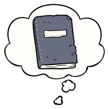 Cartoon battered old notebook and thought bubble Stock Illustration