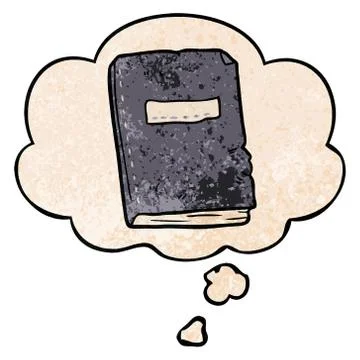 Cartoon battered old notebook and thought bubble in grunge texture pattern st 스톡 일러스트