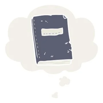 Cartoon battered old notebook and thought bubble in retro style Stock Illustration