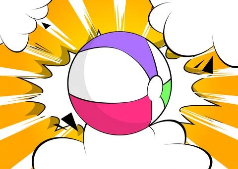 Cartoon Beach Ball, comic book Summer Toy. Retro vector comics pop art design Stock Illustration
