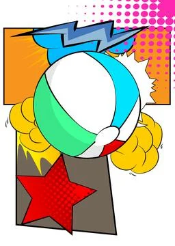 Cartoon Beach Ball, comic book Summer Toy. Retro vector comics pop art design Stock Illustration