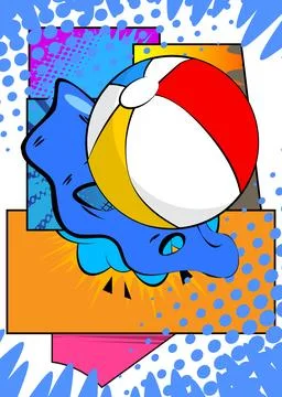 Cartoon Beach Ball, comic book Summer Toy. Retro vector comics pop art design Stock Illustration
