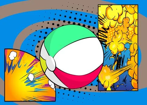 Cartoon Beach Ball, comic book Summer Toy. Retro vector comics pop art design Stock Illustration
