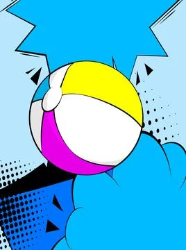Cartoon Beach Ball, comic book Summer Toy. Retro vector comics pop art design Stock Illustration