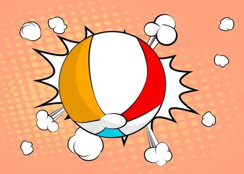 Cartoon Beach Ball, comic book Summer Toy. Retro vector comics pop art design Stock Illustration