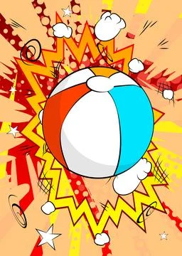 Cartoon Beach Ball, comic book Summer Toy. Retro vector comics pop art design Stock Illustration
