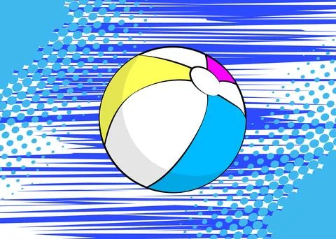 Cartoon Beach Ball, comic book Summer Toy. Retro vector comics pop art design Stock Illustration
