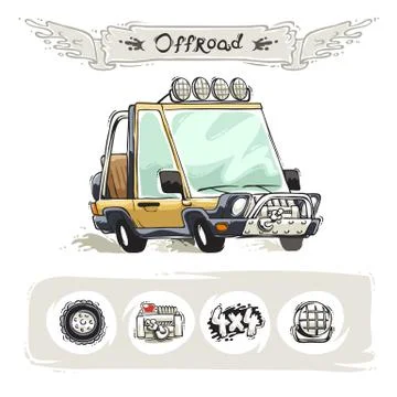 Cartoon Beach SUV Set Stock Illustration