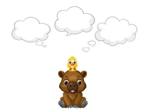 Cartoon Bear and Duckling with Empty Thought Bubbles Vector Illustration Illustrazione stock