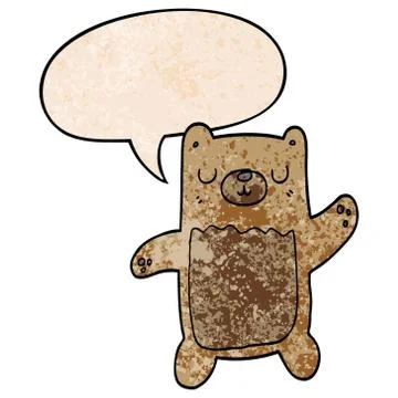 Cartoon bear and speech bubble in retro texture style Stock Illustration