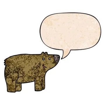 Cartoon bear and speech bubble in retro texture style Stock Illustration