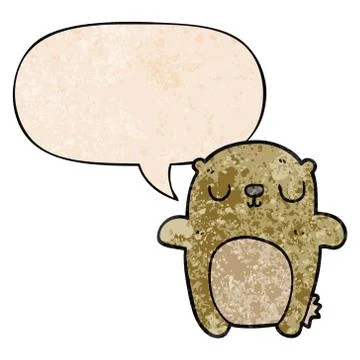 Cartoon bear and speech bubble in retro texture style Stock Illustration