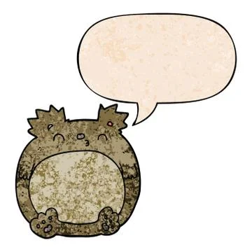 Cartoon bear and speech bubble in retro texture style Stock Illustration