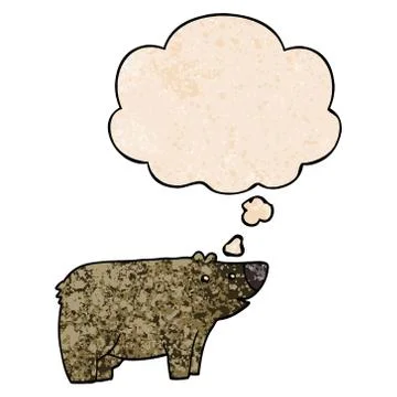 Cartoon bear and thought bubble in grunge texture pattern style 스톡 일러스트