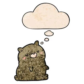 Cartoon bear and thought bubble in grunge texture pattern style Stock Illustration