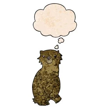 Cartoon bear and thought bubble in grunge texture pattern style 스톡 일러스트