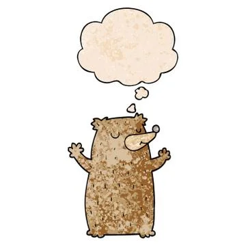 Cartoon bear and thought bubble in grunge texture pattern style 스톡 일러스트