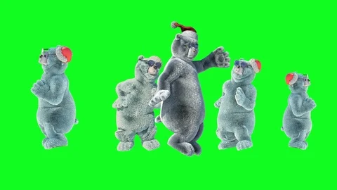 Cartoon bear in a Christmas hat dancing on a green background Video stock 95742604