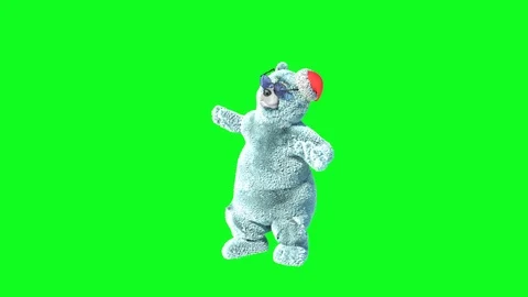 Cartoon bear in a Christmas hat dancing on a green background Stock Footage 95743110