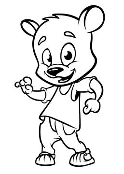 Cartoon bear dancing. Vector illustration outlined. Design for coloring book Stock Illustration