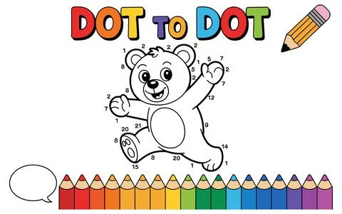 Cartoon bear dot to dot activity with colorful pencils Stock Illustration