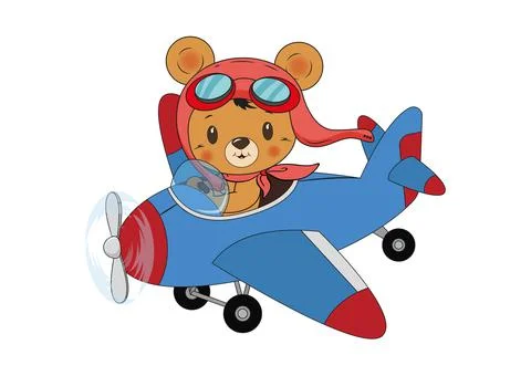 Cartoon bear flying in an airplane vector illustration Stock Illustration