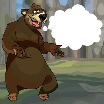 Cartoon bear in the forest with a empty Speech Balloon Stock Illustration