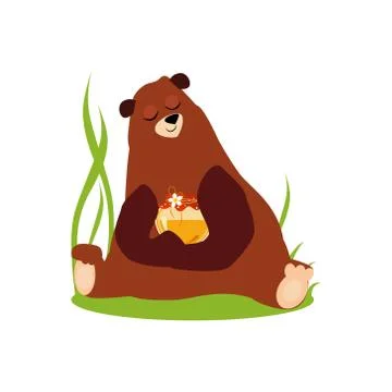 Cartoon Bear Hugging Honey. Vector Illustration in Flat Style Ilustración de archivo