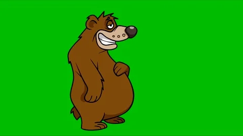 Cartoon bear laughs on a green background Video stock 219023175