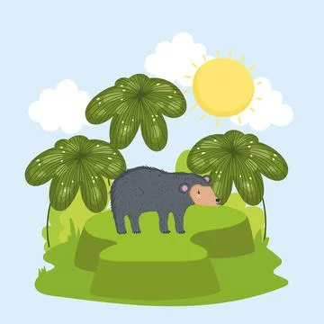 Cartoon bear in meadow Stock Illustration