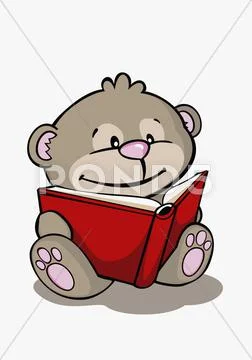 A cartoon bear reading a book Stock Illustration