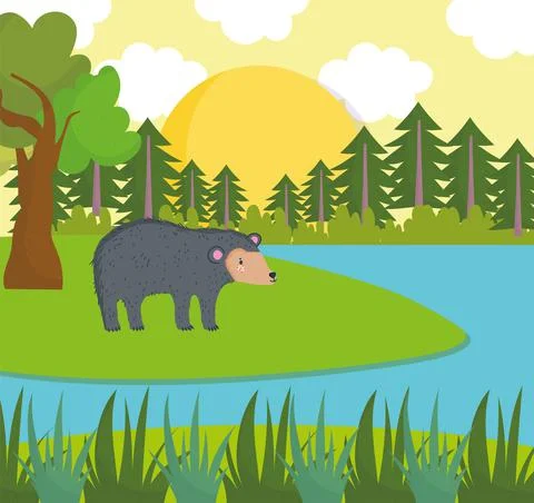 Cartoon bear river Stock Illustration