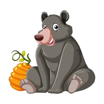 Cartoon bear sitting with pumpkin イラスト素材