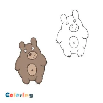 Cartoon bear. Vector illustration in the form of coloring and color example. Illustrazione stock