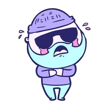 Cartoon bearded man crying wearing sunglasses in bright neon color Stock Illustration