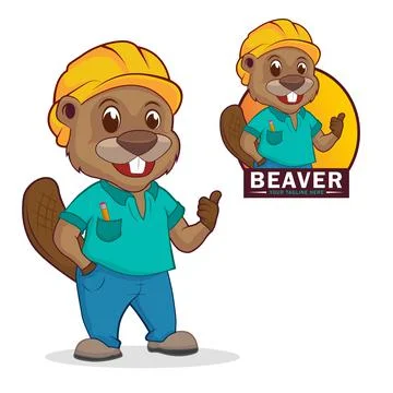 Cartoon beaver builder. Logo and illustration beaver. Stock Illustration