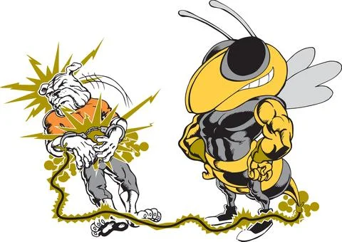 Cartoon Bee and Rabbit Characters Confronting Each Other Иллюстрация