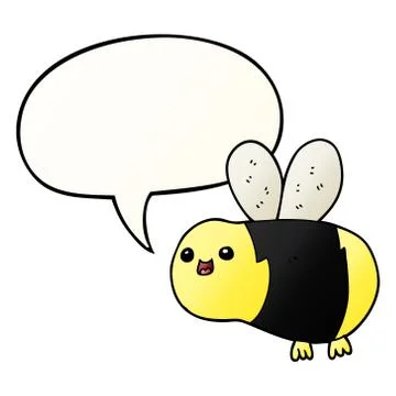 Cartoon bee and speech bubble in smooth gradient style Stock Illustration