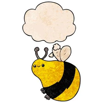 Cartoon bee and thought bubble in grunge texture pattern style Stock Illustration