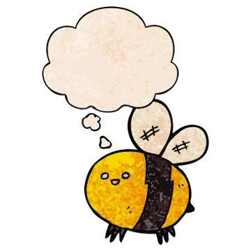 Cartoon bee and thought bubble in grunge texture pattern style Stock Illustration