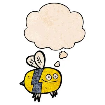 Cartoon bee and thought bubble in grunge texture pattern style Stock Illustration