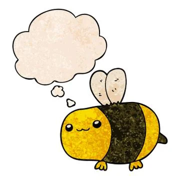 Cartoon bee and thought bubble in grunge texture pattern style Stock Illustration