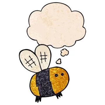 Cartoon bee and thought bubble in grunge texture pattern style Stock Illustration