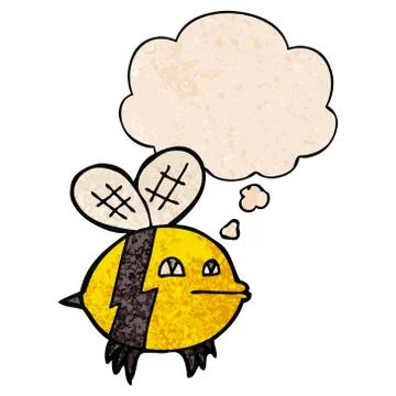 Cartoon bee and thought bubble in grunge texture pattern style Stock Illustration